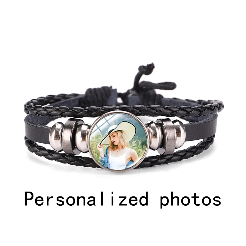 

Free design personalized photo men's bracelet adjustable length can replace the pattern custom memory gift glass jewelry