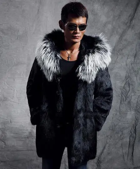 Размера плюс мужская верхняя одежда из искусственного меха Jaqueta Masculina зимнее пушистое Пальто меховое пальто с капюшоном пальто средней длины из искусственной норки D10