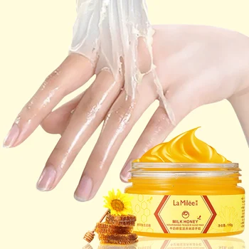 

110g Honey Milk Hand Wax Hand Mask Moisturizing Hydrating Nourishing Whitening Skin Care Peel Off Foot Skin Care Exfoliating