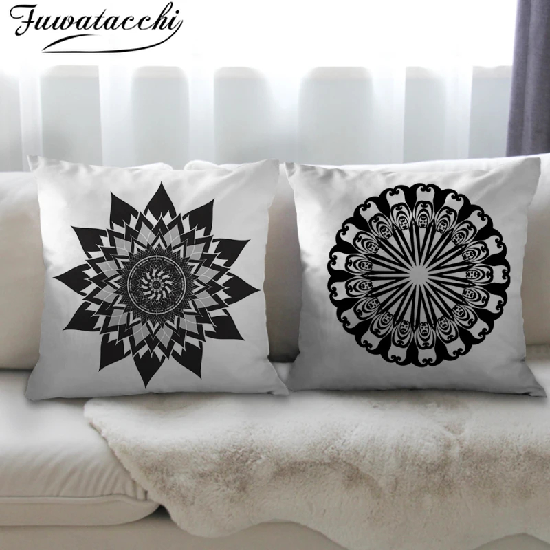 

Fuwatacchi Cushion Covers Black Mandala Throw Pillowcases Decorations for Home Sofa Living Room Geometric Pattern Pillow Covers