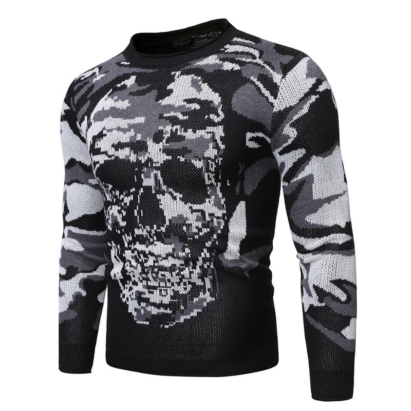 Loldeal Men Round Neck Sweater Camouflage Tweed Knit Slim Pullover Loldeal Men Round Neck Sweater Camouflage Tweed Knit Slim Pullover