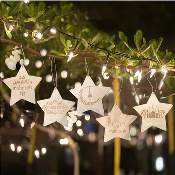 

Party Decoration Ramadan Wooden Eid Mubarak Decor for Home Moon Islam Mosque Muslim Hanging Pendant Festival Party Supplies