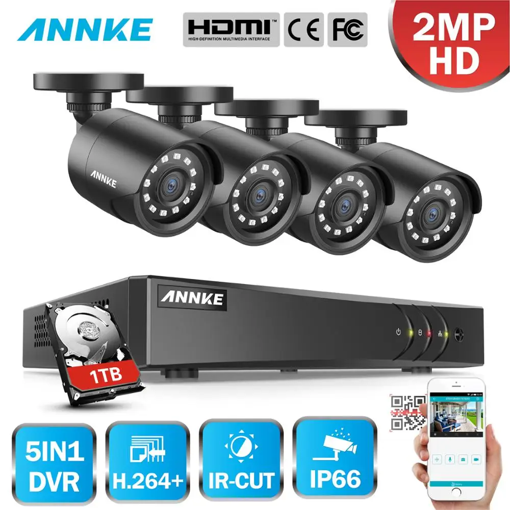 ANNKE 4CH 1080P HD CCTV система 1080P DVR с 2MP уличная инфракрасная камера видеонаблюдения 4 канала домашний комплект видеонаблюдения оповещение по электронной почте