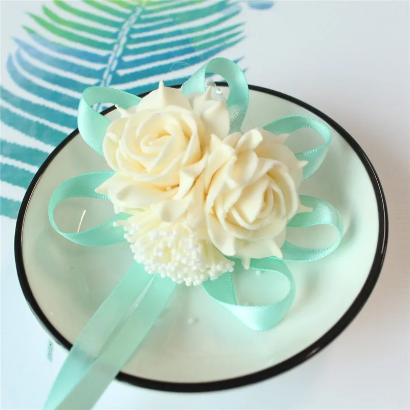Tiffanyblue YO CHO Prom Beutiful PE розы вечерние цветы на запястье Свадебные наручные Цветы розовые подружки невесты шелковый корсаж ручной цветок для свадьбы - Цвет: Tiffanyblue
