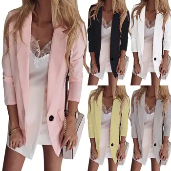 

Plus Size Office Lady Solid Color Single Button Blazer Long Sleeve Suit Jacket Ladies' autumn and winter cardigan coat clothing