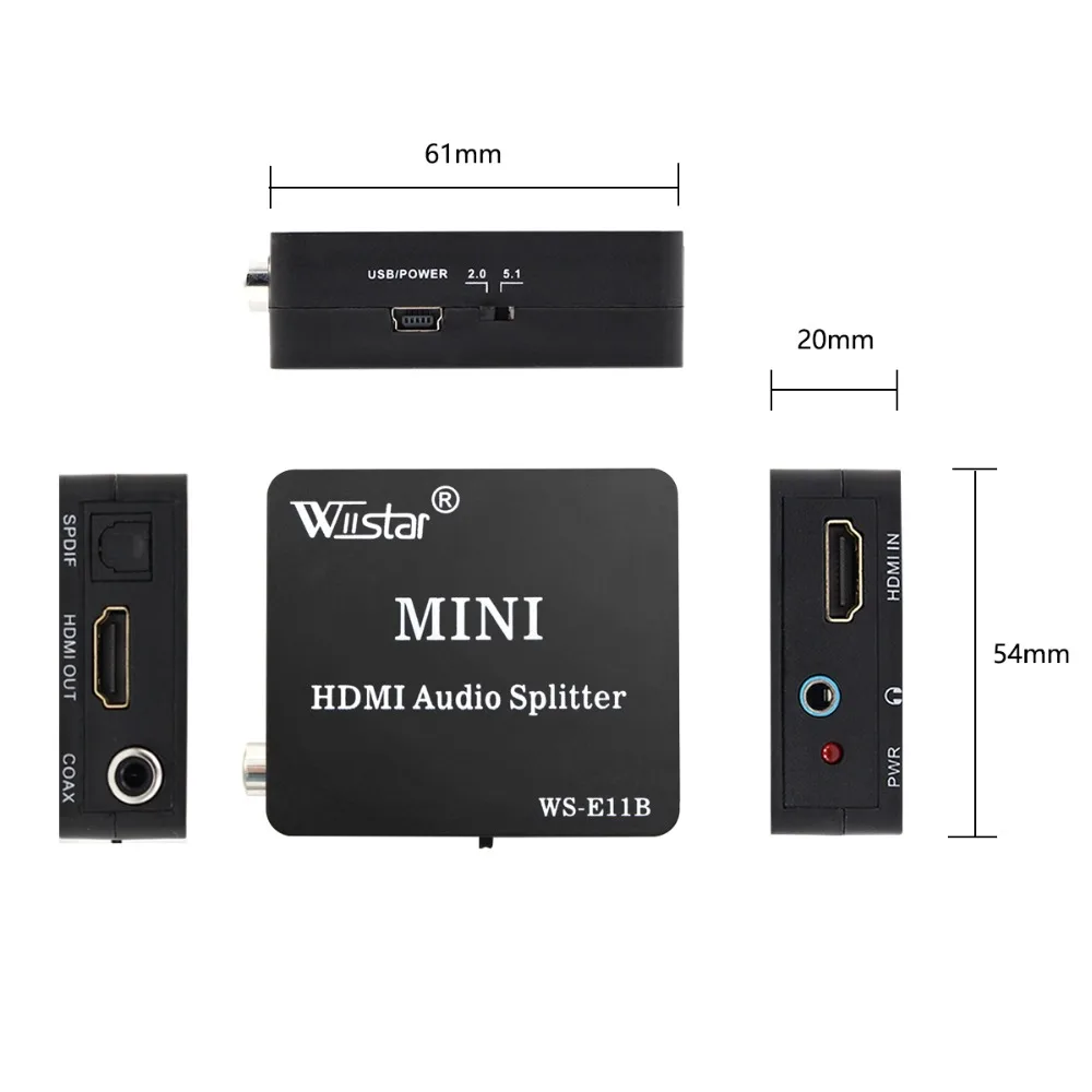 Wiistar HDMI аудио экстрактор разветвитель HDMI к HDMI Spdif/оптический/Coxial 3,5 мм с 2CH/5.1CH HDMI конвертер аудио сплиттер