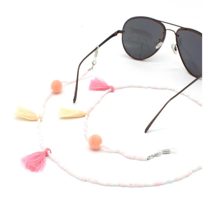Акриловые бусины струнные помпоны Tasssl очки цепи очки Веревка держатель солнцезащитные очки ремень шнур шеи группа аксессуары - Цвет: pink yellow