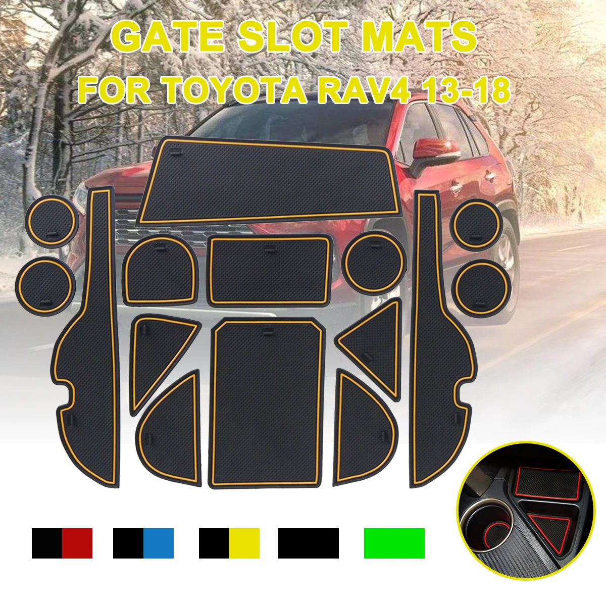 15pcs for Toyota RAV4 2013- Anti-Slip Gate Slot Mat Rubber Coaster Accessories for RAV 4 2013