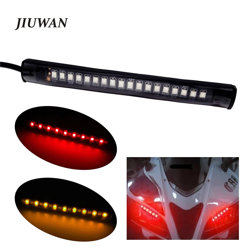 

Flexible 17 LED Universal Motorcycle Running Brake Light 8 Yellow 9 Red Led Motorcycle Light Strip Tail Stop Turn Signal Light