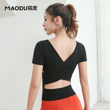 Модальный топ с открытой спиной и перекрестными лямками, короткий рукав, сексуальная одежда для латинских танцев, Топ для женщин/женщин, бальный костюм, одежда для выступлений MD9219