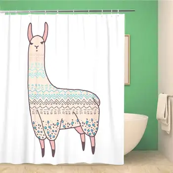 

Bathroom Shower Curtain Pattern Cute Llama Alpaca Ink Sketch Mammal Animal Drawing Polyester Fabric 72x72 inches Waterproof Bath