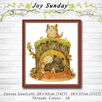 

Kitten under the stump decor painting 14CT 11CT counted cross stitch kits embroidery sets Needlework Sets Home decor