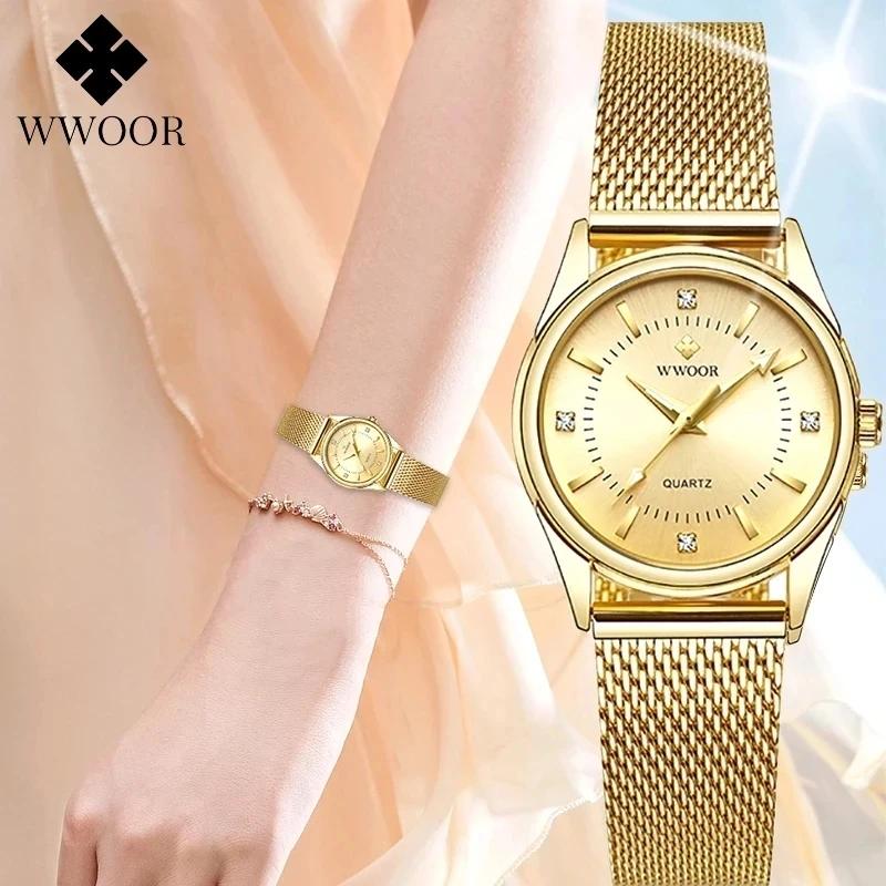 WWOOR Watch For Women's Japanese Quartz Movement Wristwatch Top Brand Luxury Ladies Gold Dress Waterproof Watch Relogio Feminino