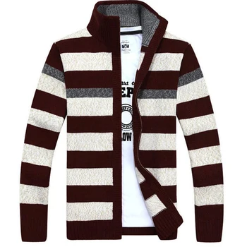 

Men Velvet Stripe Sweatercoat Winter pattern style Wool Cardigan Male Casual Thicken Warm fleece Sweater for Man Hombre