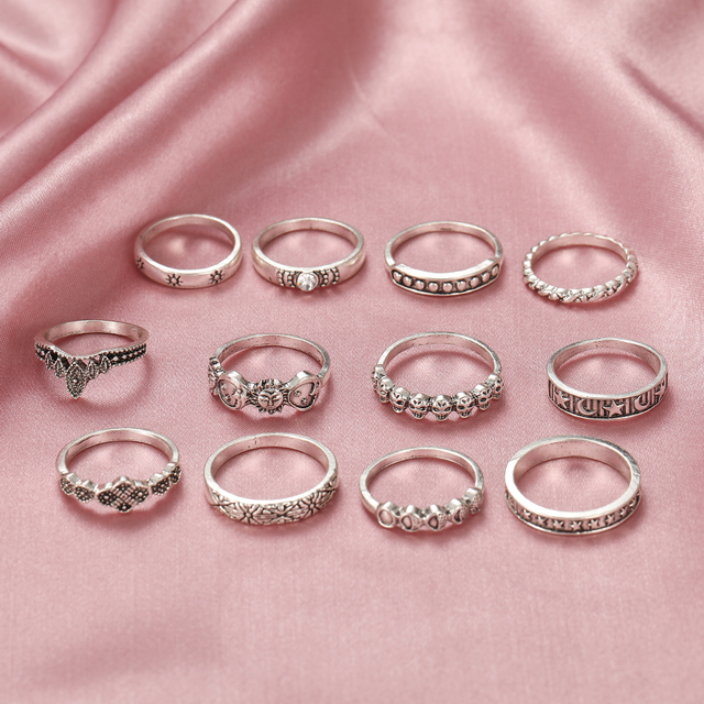 Gothic Poker Ring Set for Women Vintage Spades Ace Silver Plated Retro Rhinestone Charm Billiards Rings Finger Jewelry