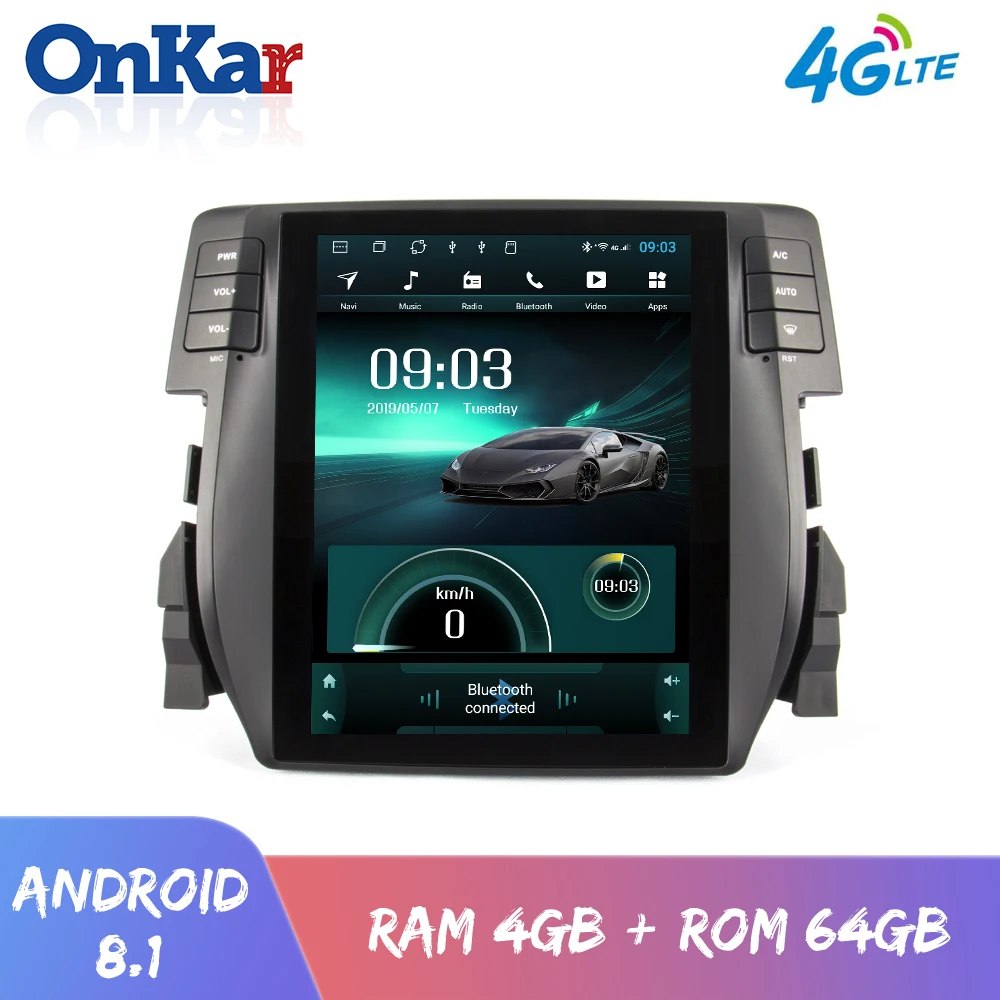 ONKAR Новый Tesla стиль экран для Honda Civic 2016 2019 головное устройство поддержка 4G