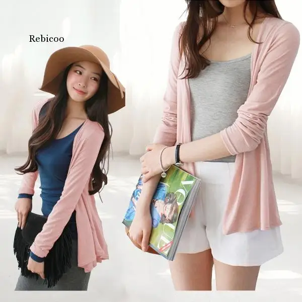 

Women Sweet Solid Color Modal Female Outerwear Short Sweaters Lady Casual Long Sleeve Cardigan Coats