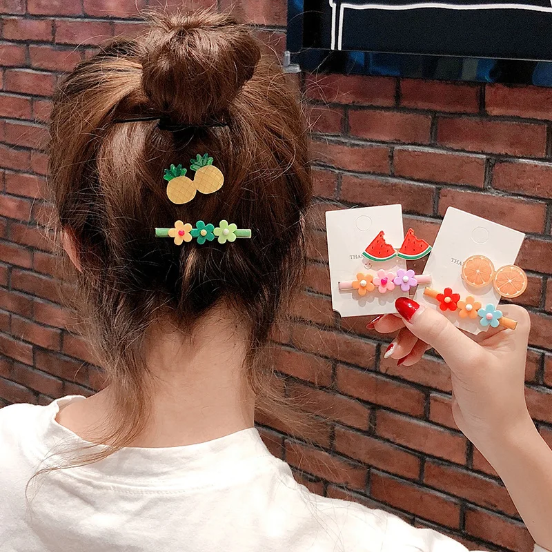 10 шт./партия корейские Ins милые заколки для волос фруктовые заколки с цветком аксессуары для волос акрил для детей Красочные BB заколки для волос