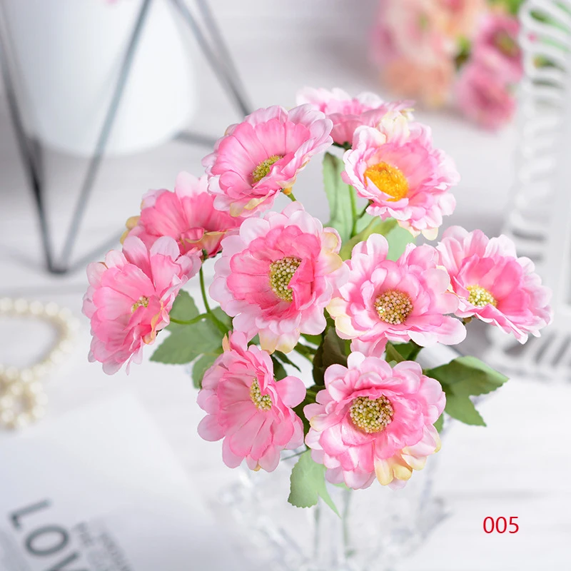 European Style 10 Heads Mini Silk Daisy Artificial Decorative Flower Wedding Flower Bouquet Home Room Table Decoration - Цвет: 005