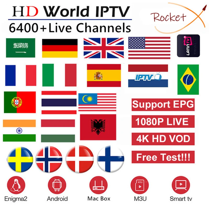 Europe IPTV Subscription France Spain UK Arabic Dutch Sweden German Portugal French Poland Portugal Smart TV IPTV M3U 6000 Live