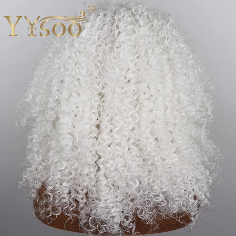 YYsoo 13x4 короткие белые вьющиеся синтетические Синтетические волосы на кружеве парики Косплэй для Для женщин бесклеевой африканские Курчавые Кудрявые белый парик из натуральных волос