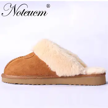 

Genuine Leather 2019 Unisex Fluffy australia Woman Slippers female slides furry home winter house sleeper shoes with plush Women