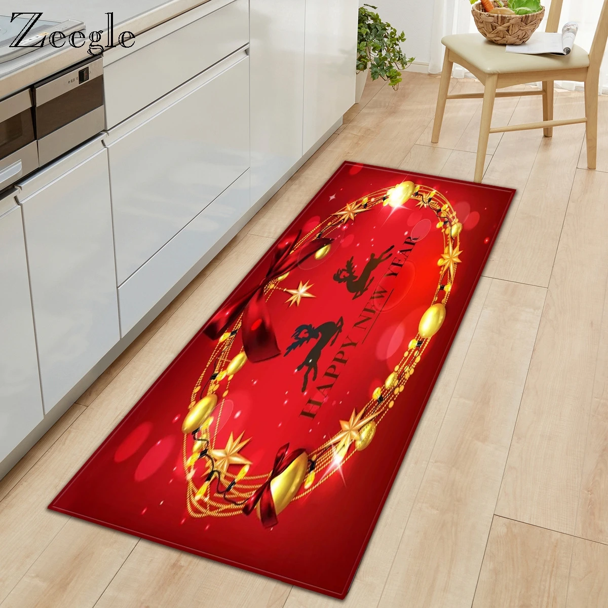 Zeegle Christmas Kitchen Mat Modern Area Rug Long Floor Mat Carpet Printed Entrance Doormat Anti-slip Doormat Bedroom Foot Rug