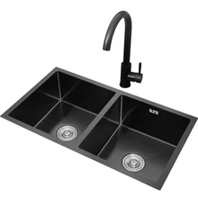 

Black kitchen sink double bowl with counter under the counter, vegetable washing water tank 304 stainless steel faucet