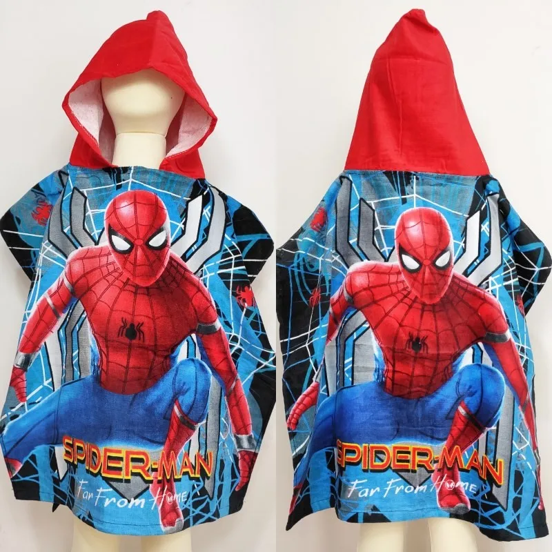 

Disney Spiderman Hooded Bath/Beach Towel Toddler Cartoon Red Mickey Mouse Soft Towel Cloak for Boys Girls Swimming