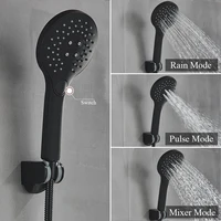 Matte Black Bathroom Shower Faucet Bath Faucet Mixer Tap ABS Hand Shower Set Wall Mount Black Shower Control Valve Taps 2