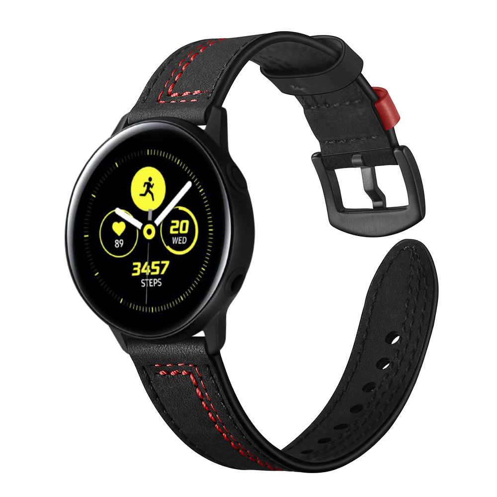 Верхний слой кожаный ремешок для часов 22 мм 20 мм для samsung Watch Active 2 40 мм 44 мм сшивание часы с ремешком на запястье