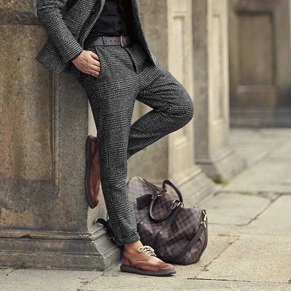 Suit pants men pants Classic Fit Mens Wool Tweed Coffee Slim Fit Suit Pants for Wedding Party Casual Trousers
