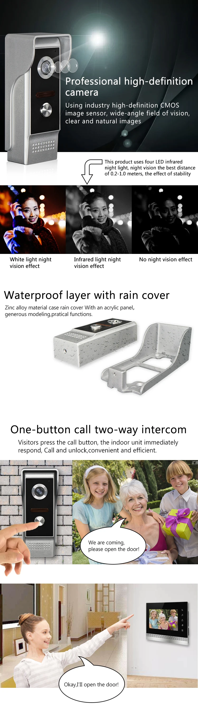 XSL-V70Km-M4 wired video doorphone 7" TFT touch buttons and take photo and make memory for villa