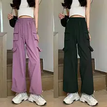 

y2k Oversize Cargo Pants Punk Pockets Women Summer Cargo Trousers Streetwear Elastics High Waist Streetwear Dance Stylish