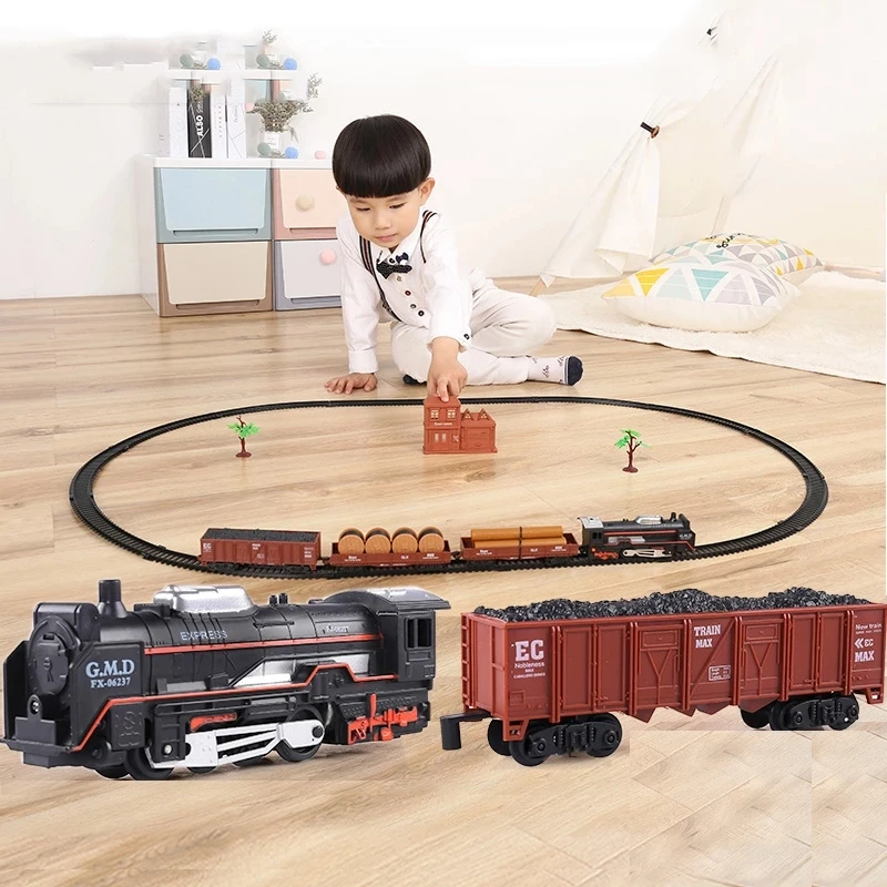 Battery Operated Railway Classical Freight Train Locomotive Playset  Simulation Model Electric Train Toys for boys kids Children simulation plastic die casting 1 87 train freight electric toy model educational toys for boys and children collection gift