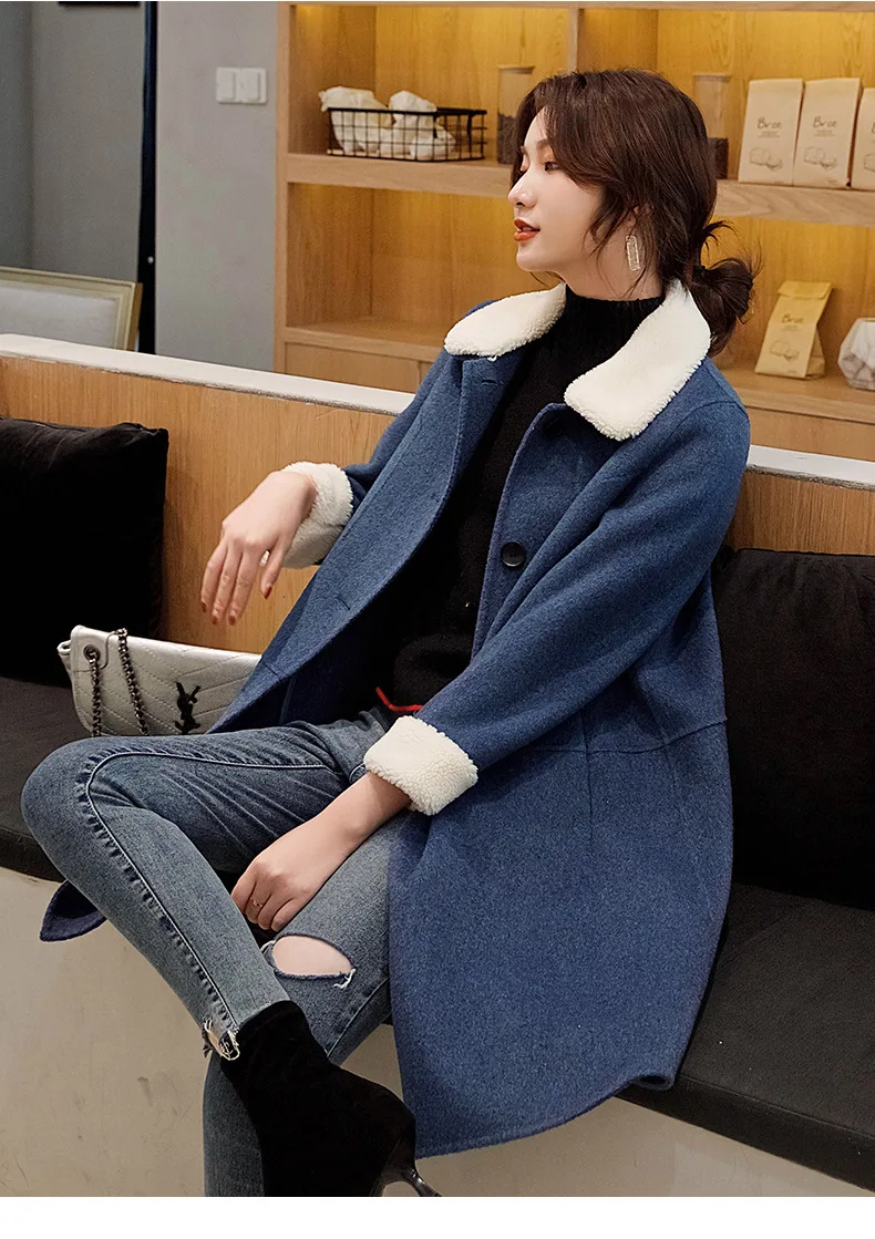 Зимний шерстяной Женский Ретро Простой лацкан датский клетчатый длинный пальто Женская свободная куртка с длинным рукавом