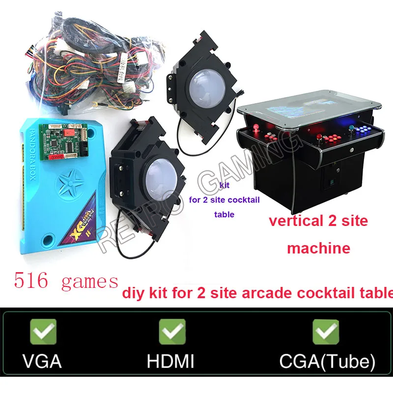 

516 games Vertical Cocktail Table Arcade Game Board Diy Kit Two side machine USB Trackball*2 Harness Wires Zero Delay Converter
