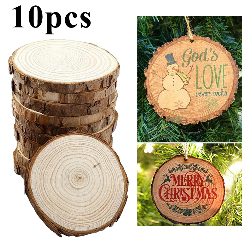 10pcs Craft Unfinished Natural Round Wood Slices Wedding Wooden DIY School Guest Christmas Decor Blanks Dyeing Drawing