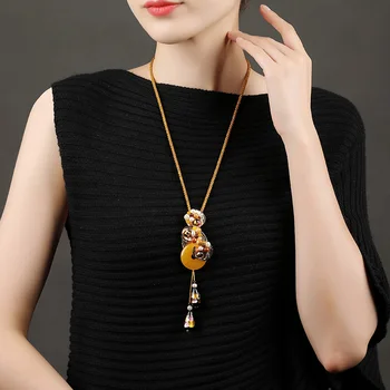 

Glaze Ethnic Choker Necklaces for Women Golden Yellow Color Chain Long Necklace Pendant Jewelry Accessories Trendy gift
