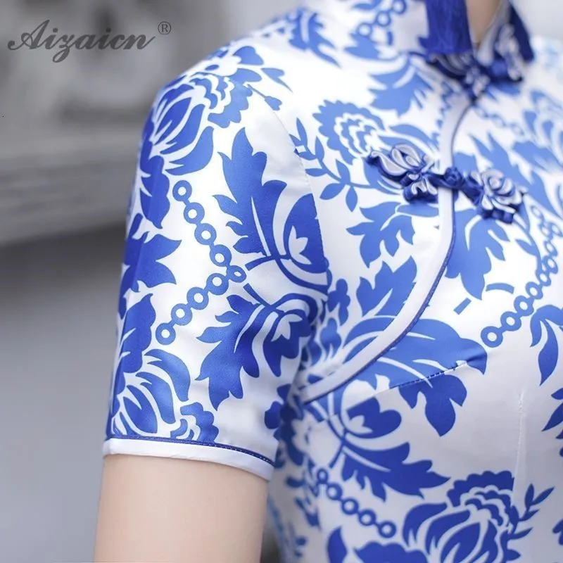 Весна лето синий белый мода Cheongsam Длинные платья для женщин китайское традиционное платье Qipao Chinoise размера плюс вечернее платье