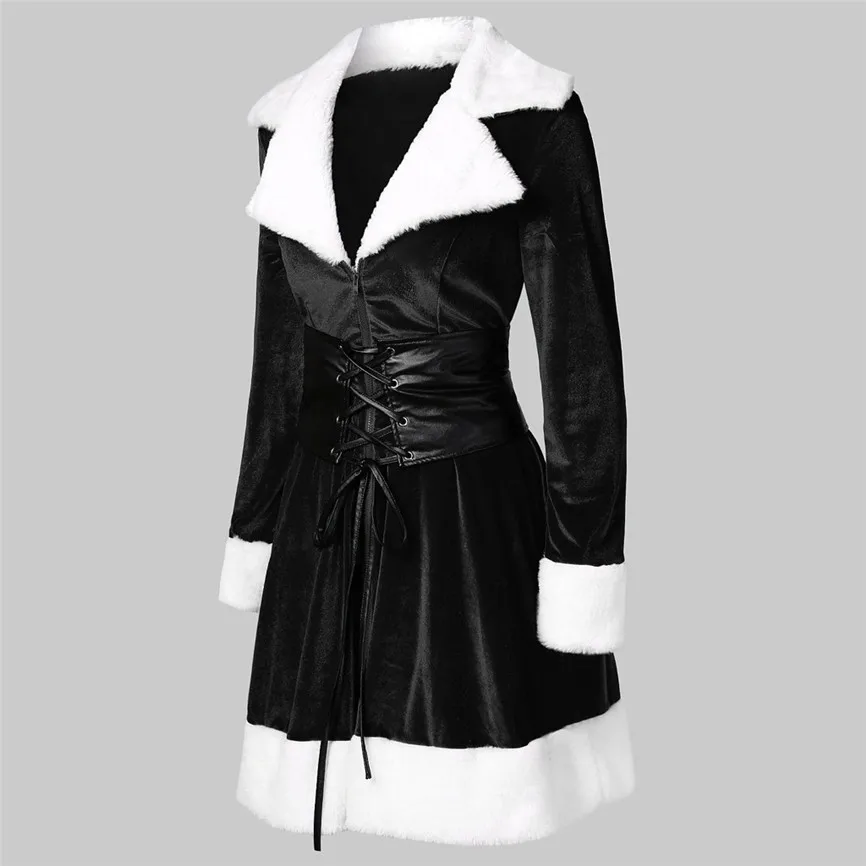 Рождественское осеннее пальто с капюшоном для женщин с длинным рукавом на молнии на шнуровке мини бархатное модное винтажное Женское пальто с капюшоном и длинным рукавом D2