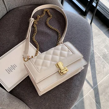 

Retro Fashion Female Big Tote bag 2020 New Quality PU Leather Women's Handbag Lattice Lock Chain Shoulder Messenger Bags