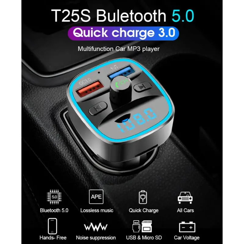 Горячая QC3.0 Bluetooth 5,0 FM передатчик автомобильный модулятор беспроводной громкой связи комплект Авто аудио mp3-плеер Быстрая зарядка двойной USB зарядное устройство