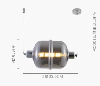 Подвесной светильник в скандинавском стиле с цилиндрическим стеклом, креативный Ретро светильник для столовой, спальни, прикроватной тумбы, барной стойки, подвесной светильник, светильники - Цвет корпуса: Grey DIA18XL33.5 8W
