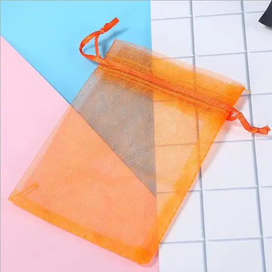 100pcs/Lot Organza Drawstring Bags 5x7 7x9 9x12 10x15cm Jewelry Packaging Bags Wedding Christmas Birthday Gift Packing Pouces - Цвет: Оранжевый