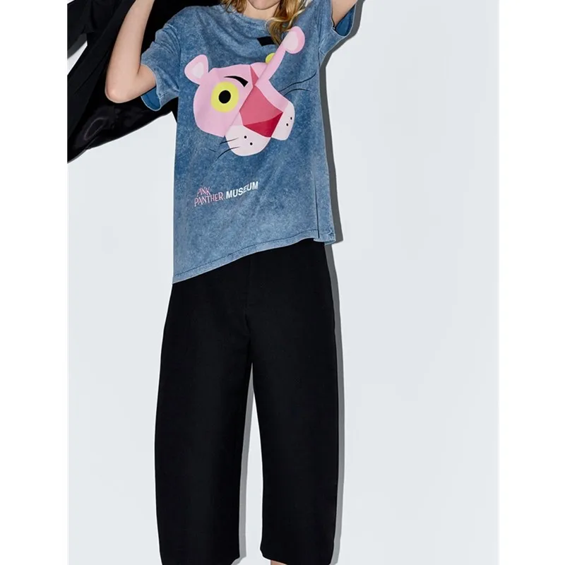 Женская синяя футболка с животными летняя розовая футболка с рисунком Пантеры с коротким рукавом и принтом женская хлопковая Уличная Повседневная футболка с круглым вырезом