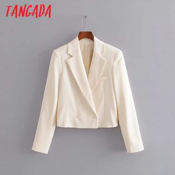 

Tangada fashion women short style beige blazer long sleeve pocket lady suit coat female retro casual tops 3H17