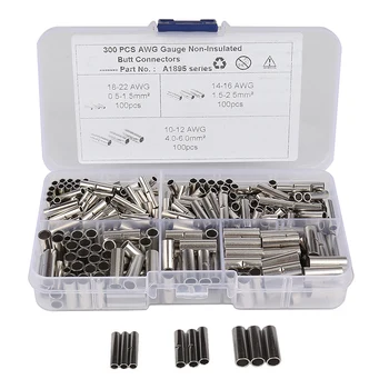 

300Pcs Non-Insulated Butt Connectors Gauge Seamless Uninsulated Electrical Wire Ferrule Cable Crimp Terminal Kit _WK