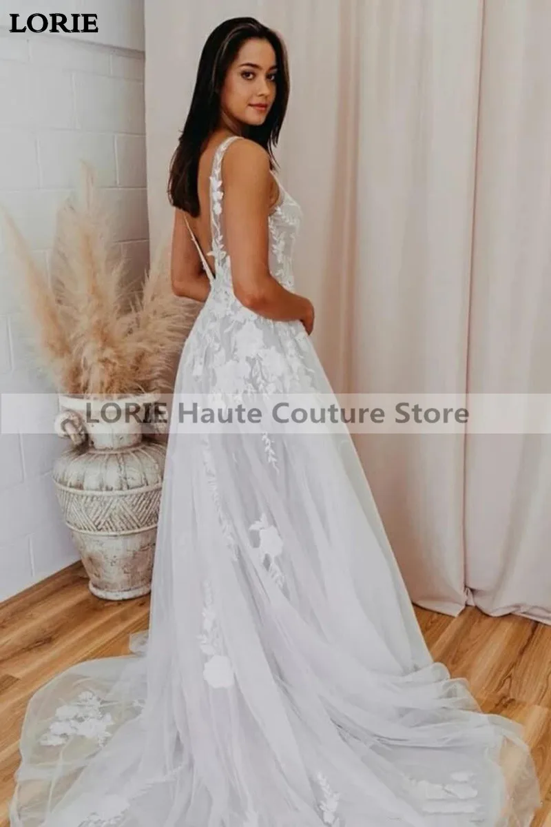 Лори Бохо свадебное платье трапециевидной формы Vestidos de novia v-образный вырез кружева аппликация кружева Сексуальная принцесса свадебные платья невесты