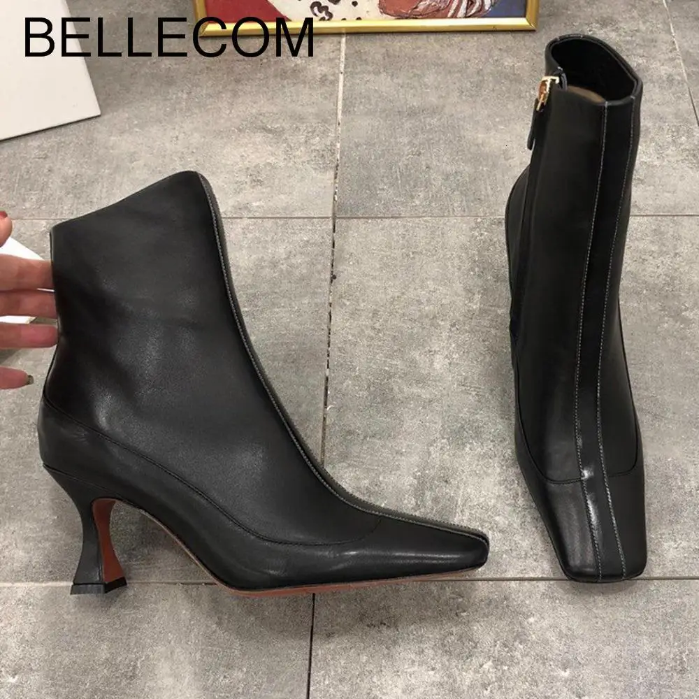 

BELLECOM Autumn and Winter New Type Female Dermal Duckbilled women Boots with High heels and Boots ladies shoes woman bottine